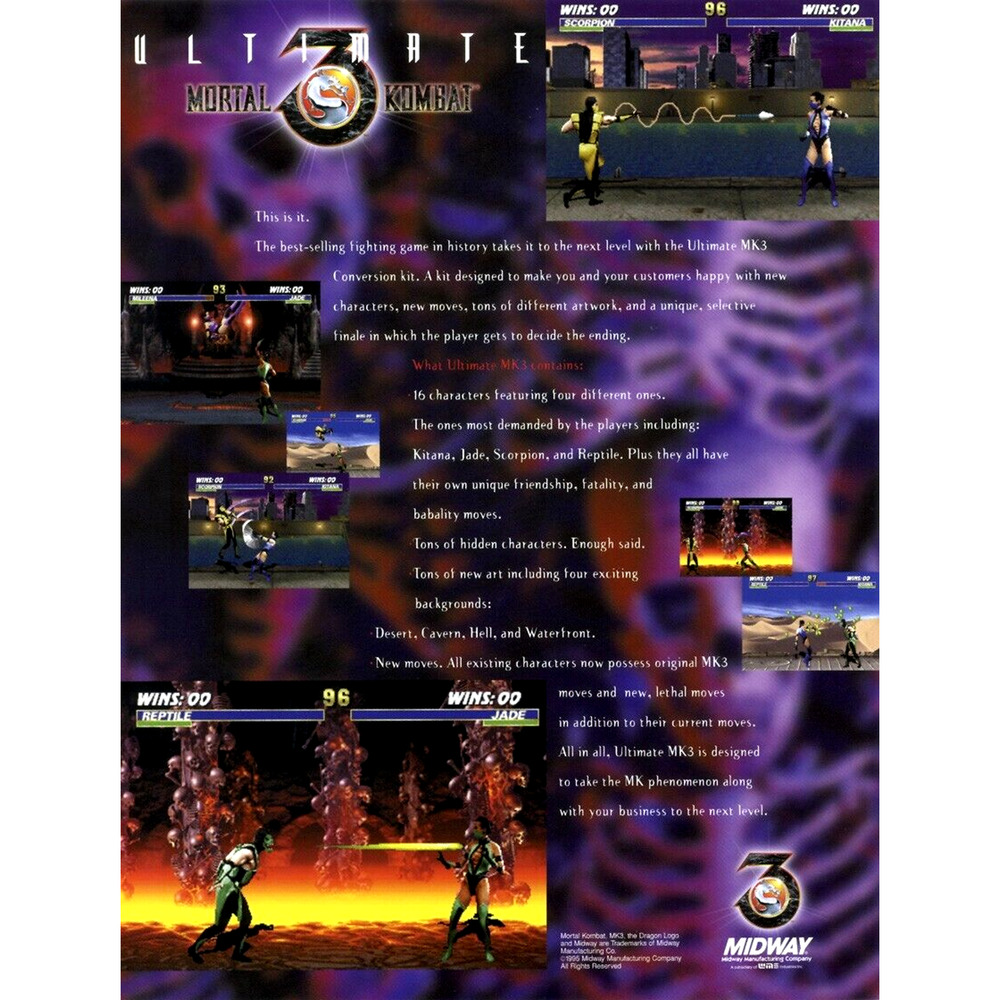 Ultimate Mortal Kombat 3 Arcade Game Flyer 1995 UNUSED Video MK3 Retro Fighting